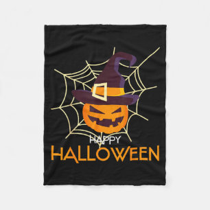 Pumpa ansikte jack o lykta spindelnät halloween fleecefilt