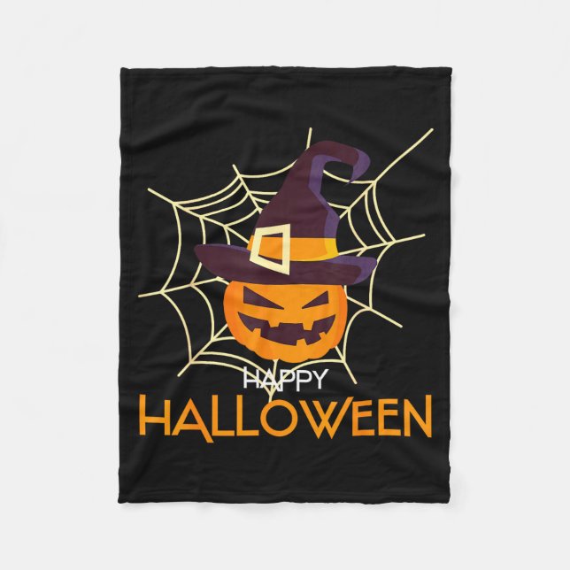 Pumpa ansikte jack o lykta spindelnät halloween  fleecefilt (Framsidan)