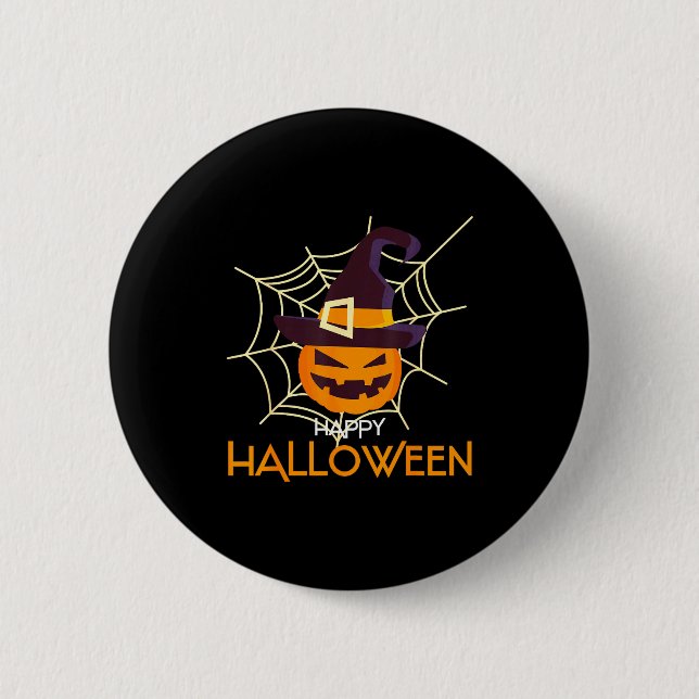 Pumpa ansikte jack o lykta spindelnät halloween  knapp (Framsida)
