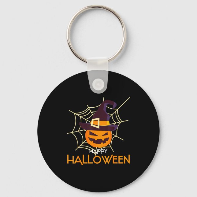 Pumpa ansikte jack o lykta spindelnät halloween  nyckelring (Framsida)
