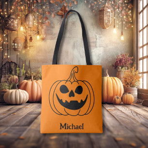 Pumpa Ansikts Jack O Lantern Med Namn Tygkasse
