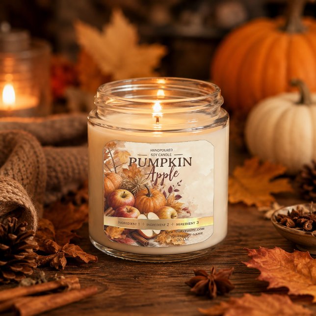 Pumpa Äpple Höst Ljus Etikett | Mysig Höst (Pumpkin Apple Autumn Candle Label | Cozy Fall)