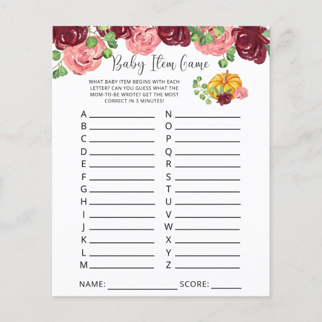 Pumpa Baby Artikel Spel. Baby Shower Spel (Framsida)