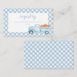 Pumpa Baby Shower blå rutig lastbil presentregist Tilläggskort