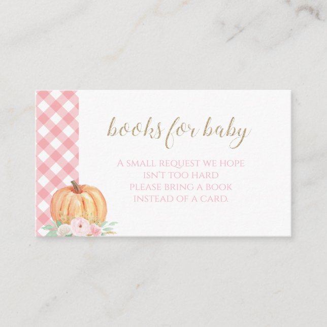 Pumpa Baby Shower Floral Rutiga Böcker för bebis Tilläggskort (Framsida)