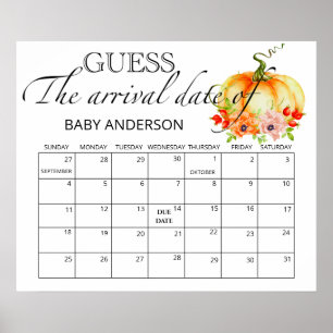 Pumpa Baby Shower Gissa Förfallodatum Kalender Poster