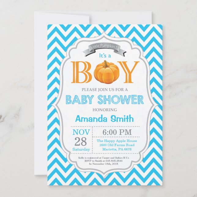 Pumpa Baby Shower Inbjudan Höst Höst Pojke (Framsida)
