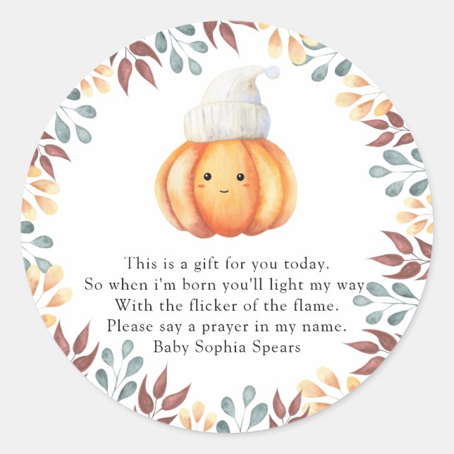 Pumpa-baby shower - Önskeljus etikett (Framsida)