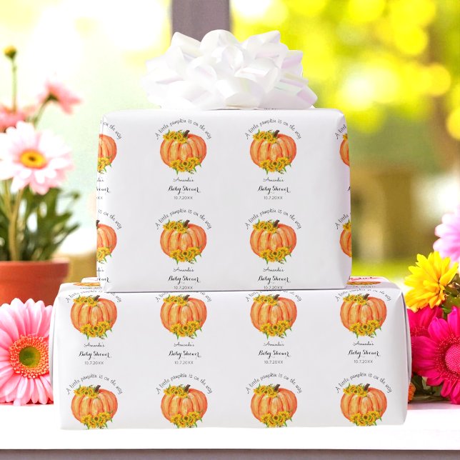 Pumpa Baby Shower Orange Vit Inpackningspapper Presentpapper (Skapare uppladdad)
