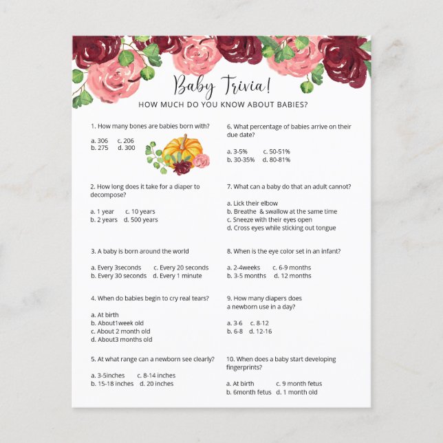 Pumpa Baby Trivia | Baby Shower-spel (Framsida)