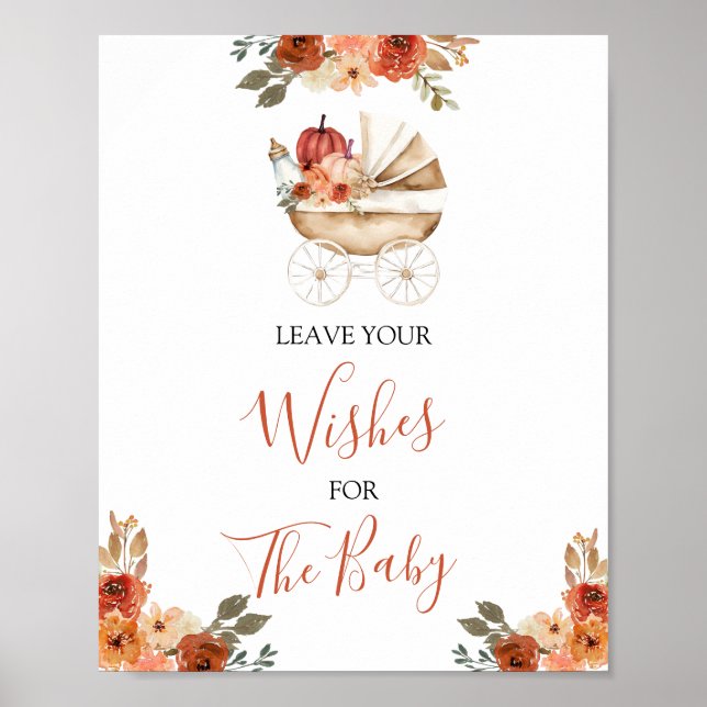 Pumpa Barnvagn Baby Shower Lämna Dina Önskningar Poster (Framsidan)