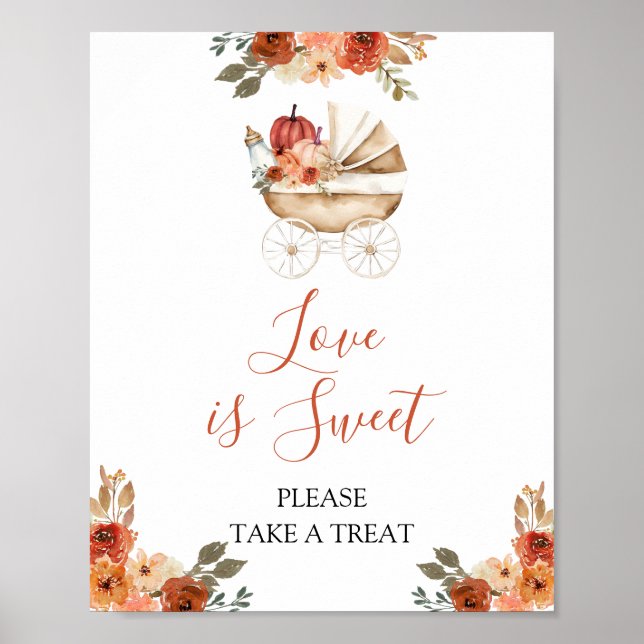 Pumpa Barnvagn Blommig Baby Shower Kärlek är Sött Poster (Framsidan)