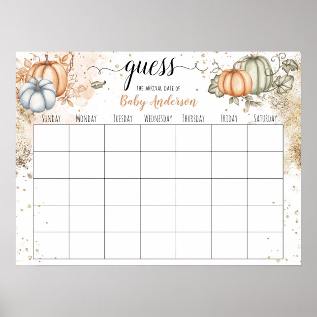 Pumpa Bebis firande Gissa Förfallodatum Kalender A Poster (Framsidan)