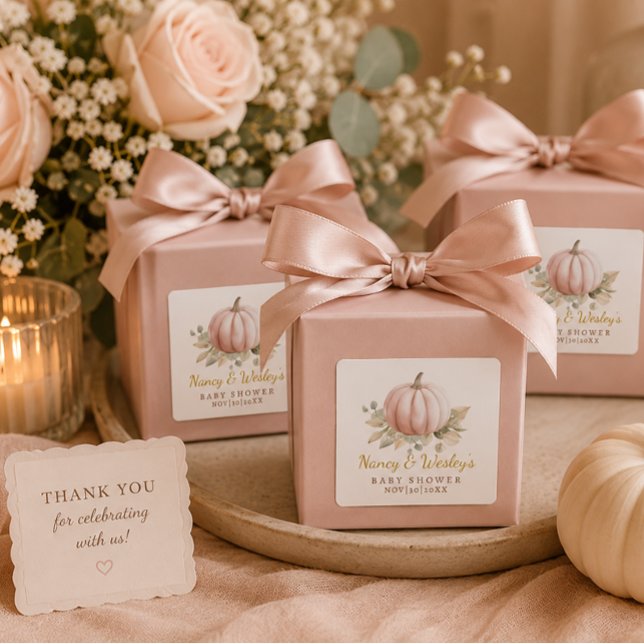 Pumpa Bebis Shower Förpackning Etikett | Rosenskär (Blush pink favor sticker)