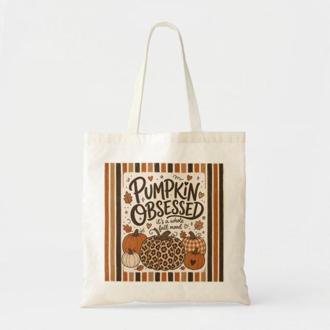 Pumpa Besatt Höststämning Leopardtryck Totebag Tygkasse (Framsidan)