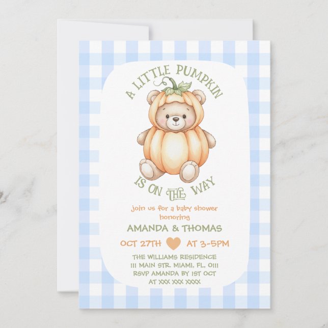 Pumpa Björn Baby Shower Inbjudningar (Framsida)