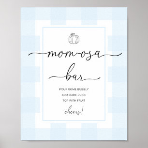 Pumpa Blå Gingham Babyfirande Mom-osa Barskylt Poster
