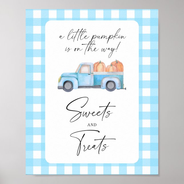 Pumpa blå lastbil - godis och godsaker baby shower poster (Framsidan)
