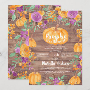 Pumpa blom fall vattenfärg trä baby shower inbjudningar