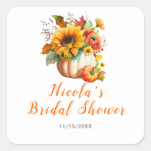 Pumpa Blombukett Bröllopsdusch Fyrkantigt Klistermärke