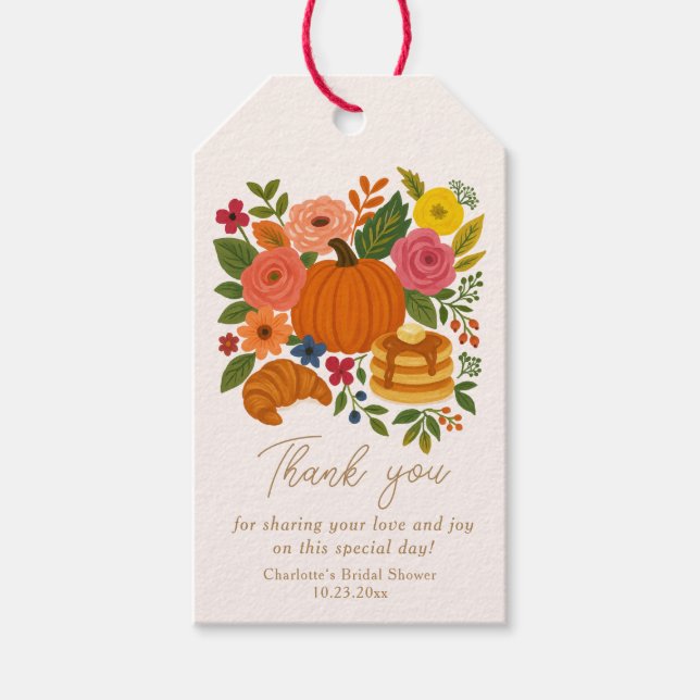 Pumpa Blommig Bröllopsdusch Tack Tag Presentetikett (Framsidan)