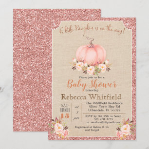 Pumpa Blommig Glitter Baby Shower Inbjudan