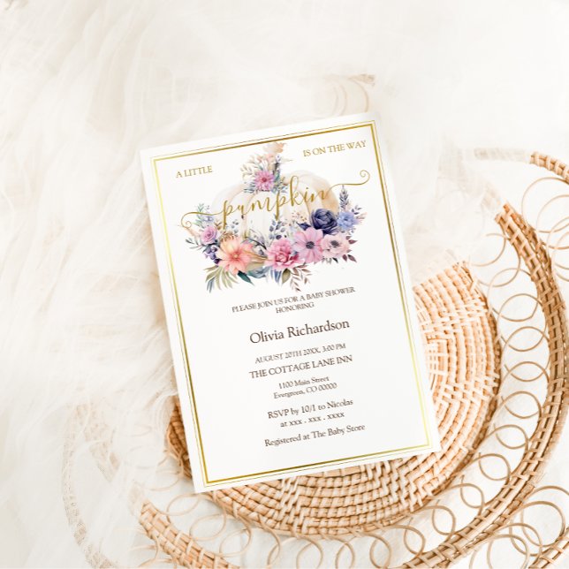 Pumpa Blommig Guld Folie Baby Girl Shower Inbjudningar (Skapare uppladdad)