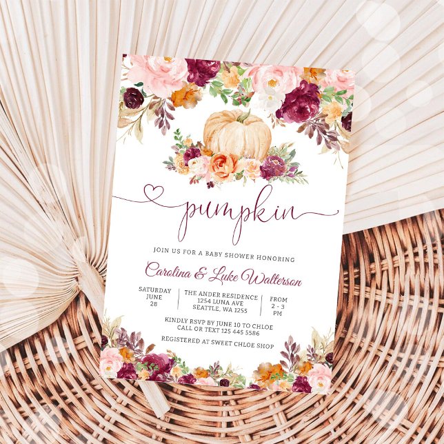 Pumpa Blommig Höst Bebis-bad Invitation Inbjudningar (Skapare uppladdad)