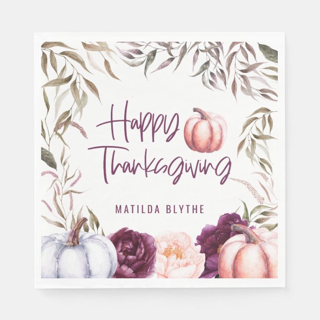 Pumpa blommigt fall thanksgiving party pappersservett (Framsidan)