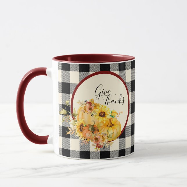Pumpa blomsterglasögon och rutig Thanksgiving  Mugg (Vänster)