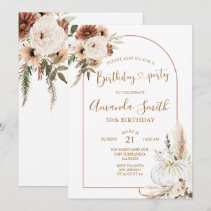 Pumpa Boho Båge Födelsedag 30-års Dinnerfest Inbjudningar