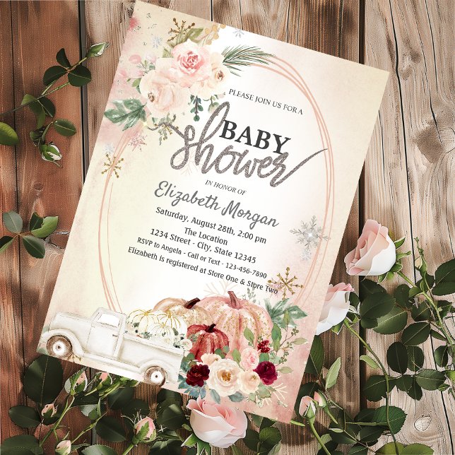 Pumpa Boho Rosor, Lastbil Baby Shower Inbjudningar (Skapare uppladdad)