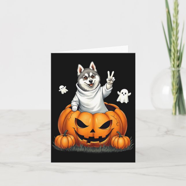 Pumpa Boo Spöke Alaskan Klee Kai Hund Halloween Kort (Framsida)