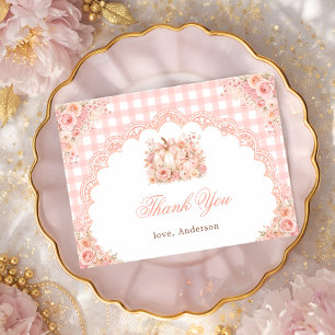 Pumpa Bow Floral Gingham Bebis Shower Tack Kort