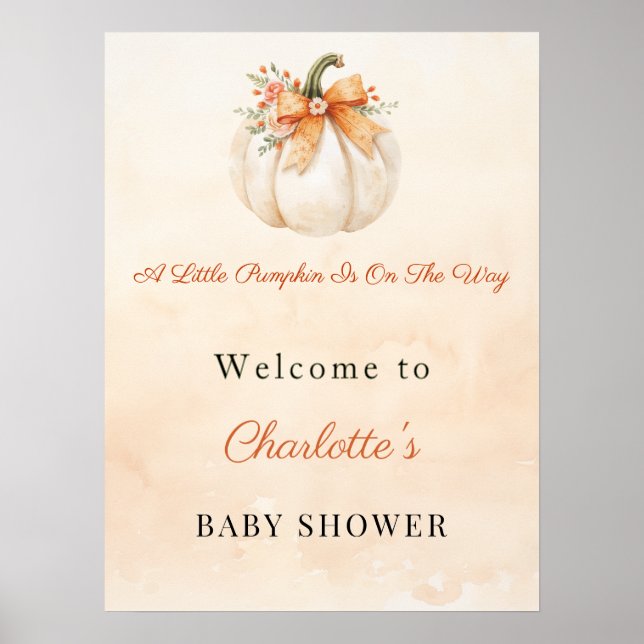 Pumpa Bow Välkommen Baby Shower Poster (Framsidan)