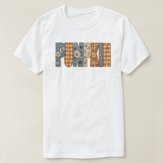 Pumpa Broderad Blommig Gingham Höst Estetik T Shirt