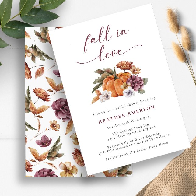 Pumpa Bröllopsdusch Inbjudningar (Pumpkin Fall In Love Bridal Shower Invitation by Painted Paperie)