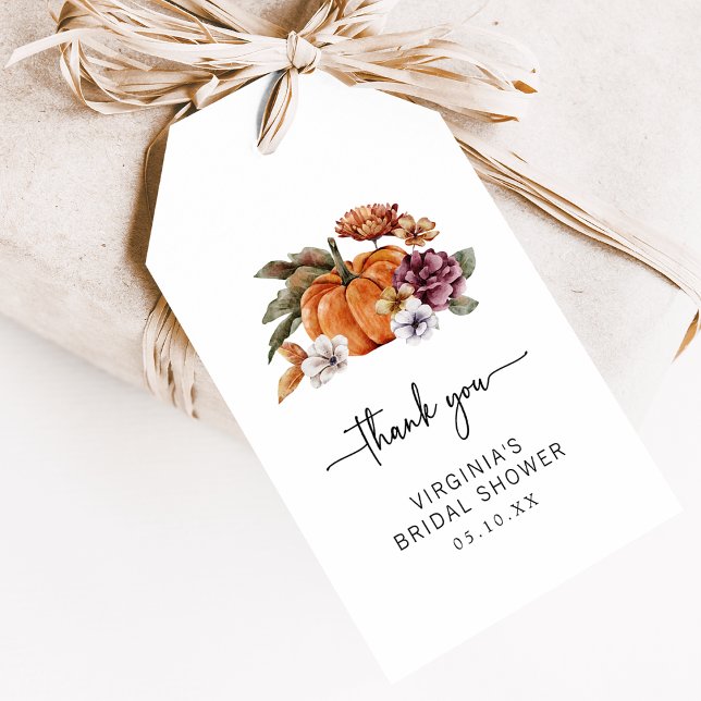 Pumpa Bröllopsdusch Presentkort Presentetikett (Elegant Pumpkin Bridal Shower Thank You Gift Favor Tags by Painted Paperie
)