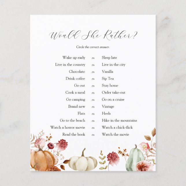 Pumpa Burgundy Blommig "Gillar Hon Hellre" -spel (Framsida)