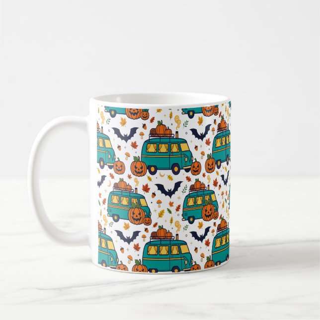 Pumpa Camper Van Höst Halloween Mönster Kaffemugg (Vänster)