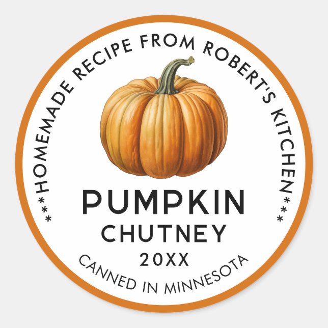 Pumpa chutney etiketter i orange (Framsida)
