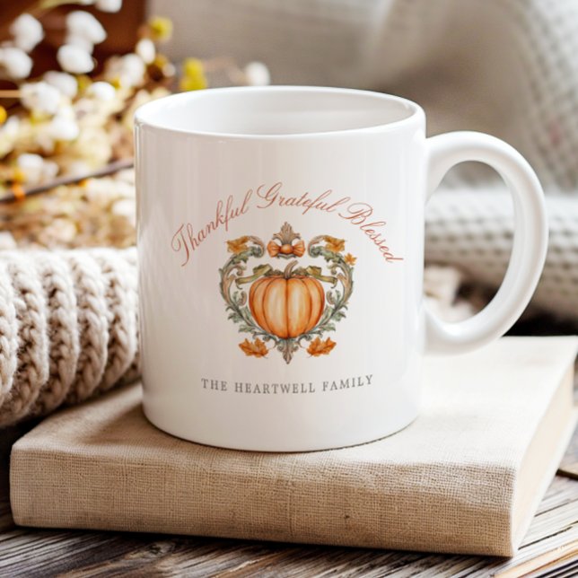 Pumpa Crest Skrift Tacksam Tacksägelse Välsignad Kaffemugg (Skapare uppladdad)