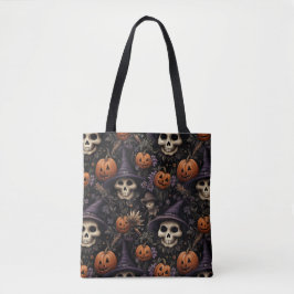 Pumpa Dödskallar Blommor Halloween Tygkasse