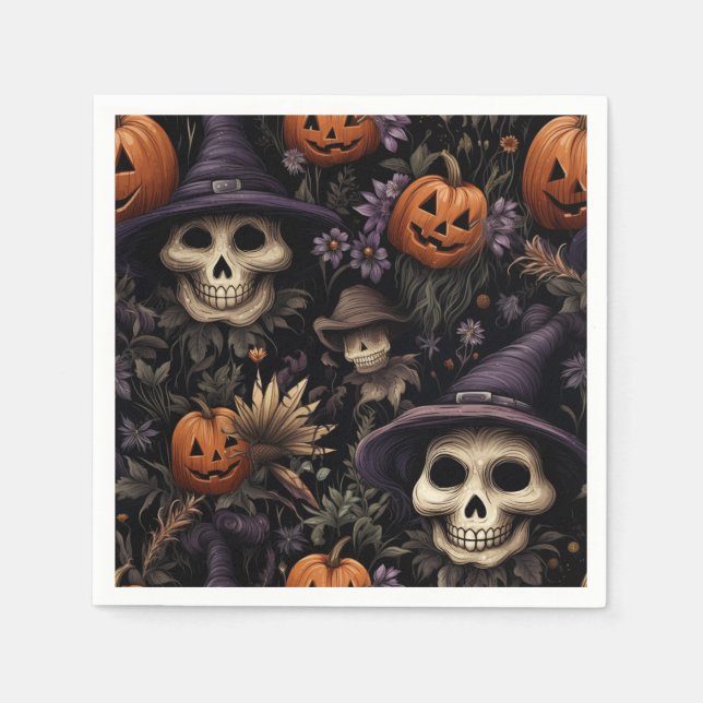 Pumpa Döskalle Blommor Halloween  Pappersservett (Framsidan)
