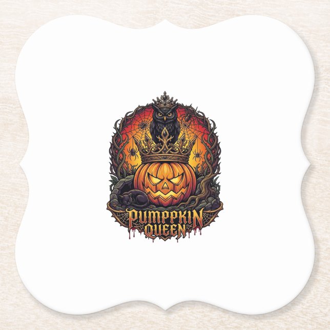 Pumpa Drottning Halloween Ugglas Spindel Svart Kat Underlägg Papper (Framsida)