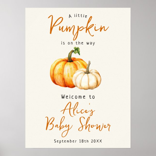 Pumpa Elegant Höst Baby Shower Välkomstskylt Poster (Framsidan)