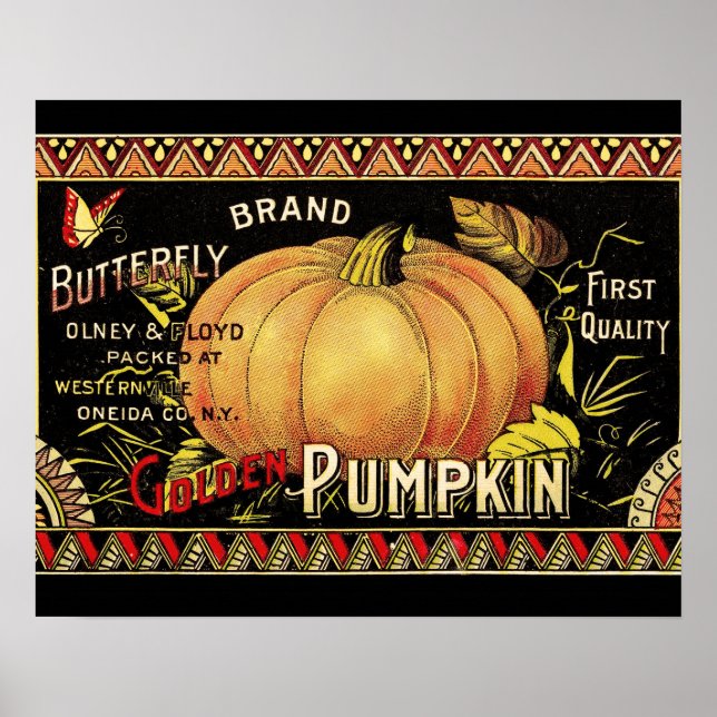 Pumpa Etikett Antik Fjäril Märke Poster (Framsidan)