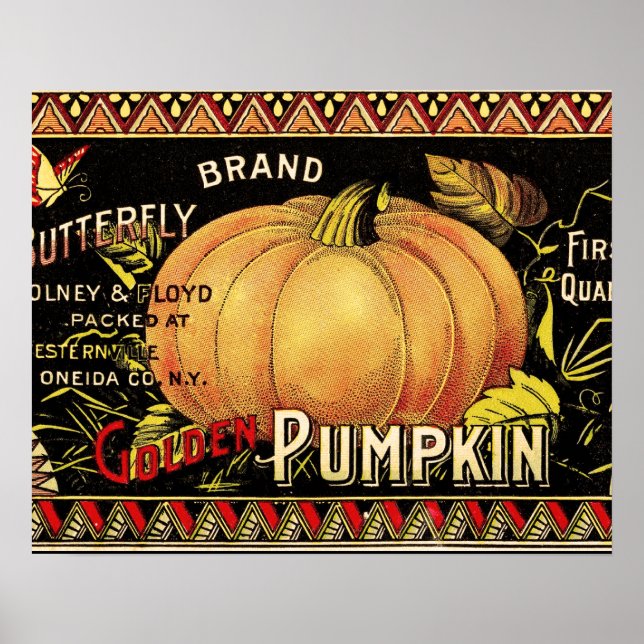 Pumpa Etikett Antik Fjäril Märke Poster (Framsidan)