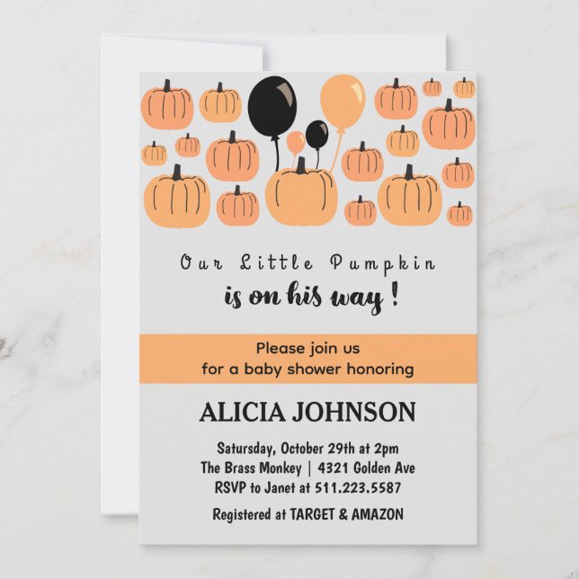 Pumpa Fall Halloween baby shower  Inbjudningar (Framsida)