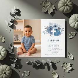 Pumpa Fall Pojke Dop Dusty Blue Foto Inbjudningar